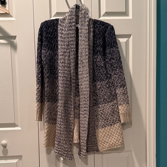 Tobi Sweaters - # Tobi L Neutral Striped Knit Cardigan